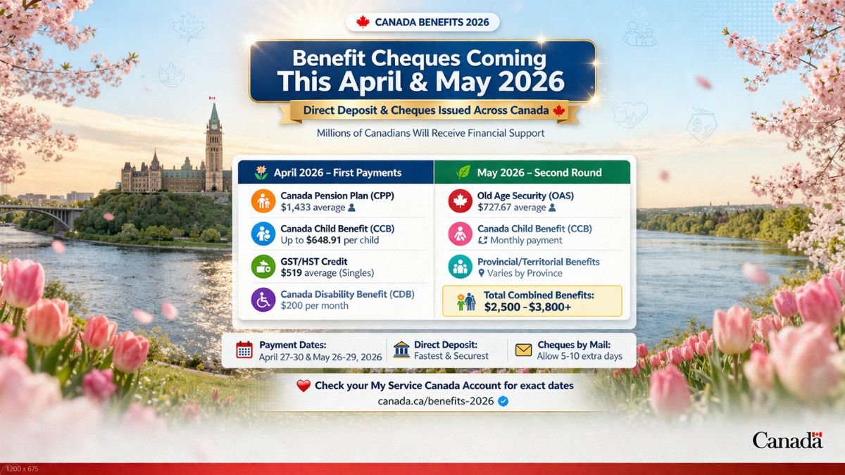 Benefit cheques coming this April and May 2026 in Canada